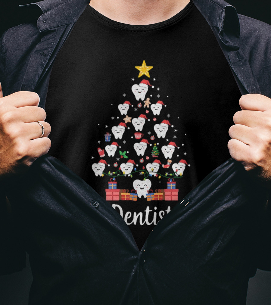 Oh Dentistree Christmas Tree With Tooth Ornaments And Gifts T-Shirt