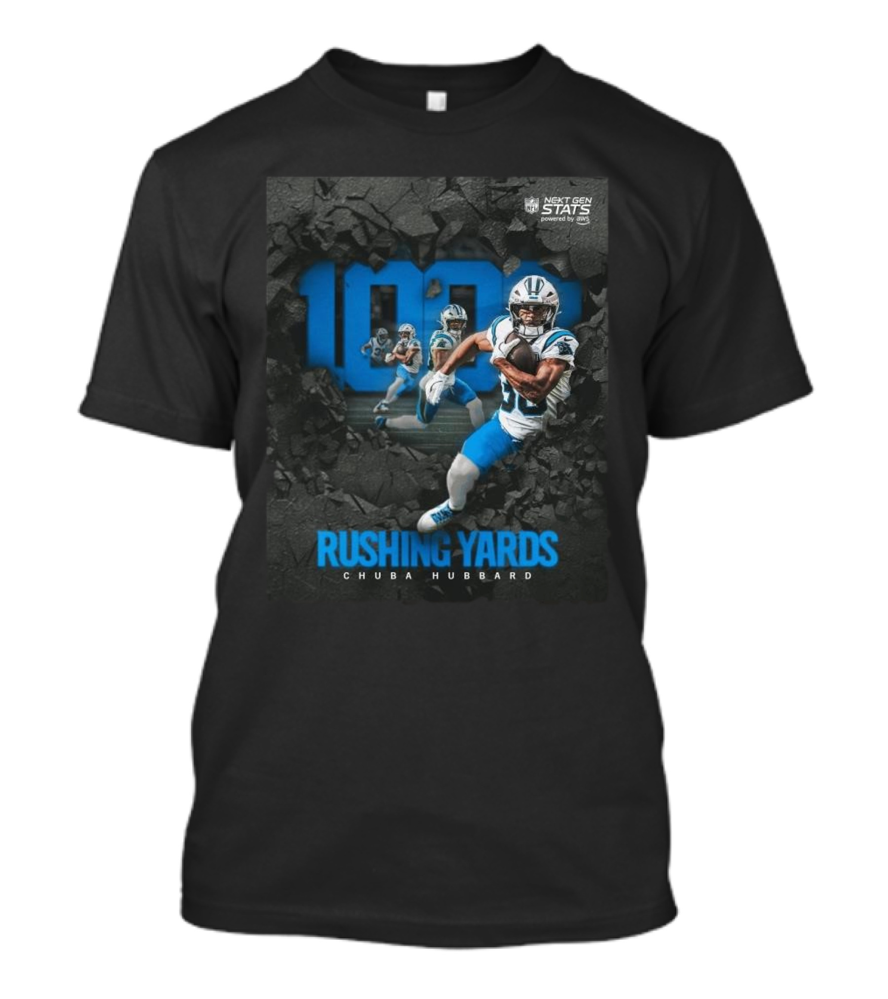 Carolina Panthers 1000 Rushing Yards Chuba Hubbard Next Gen Stats T-Shirt