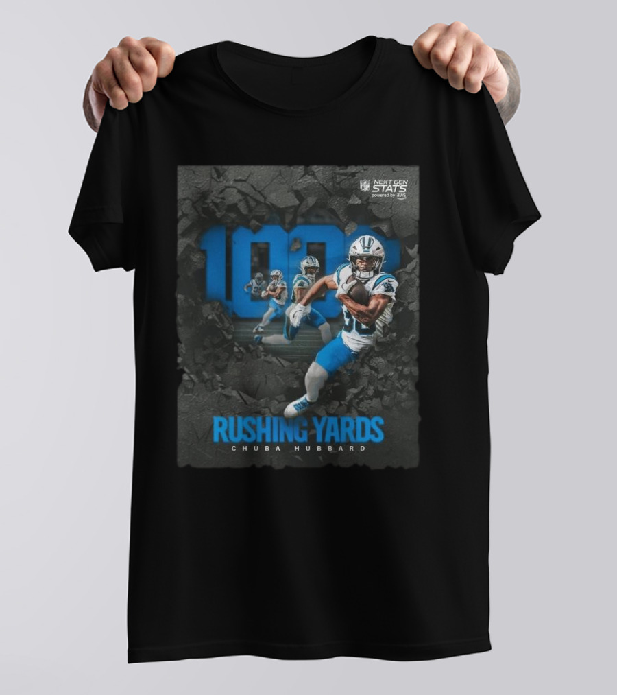 Carolina Panthers 1000 Rushing Yards Chuba Hubbard Next Gen Stats T-Shirt