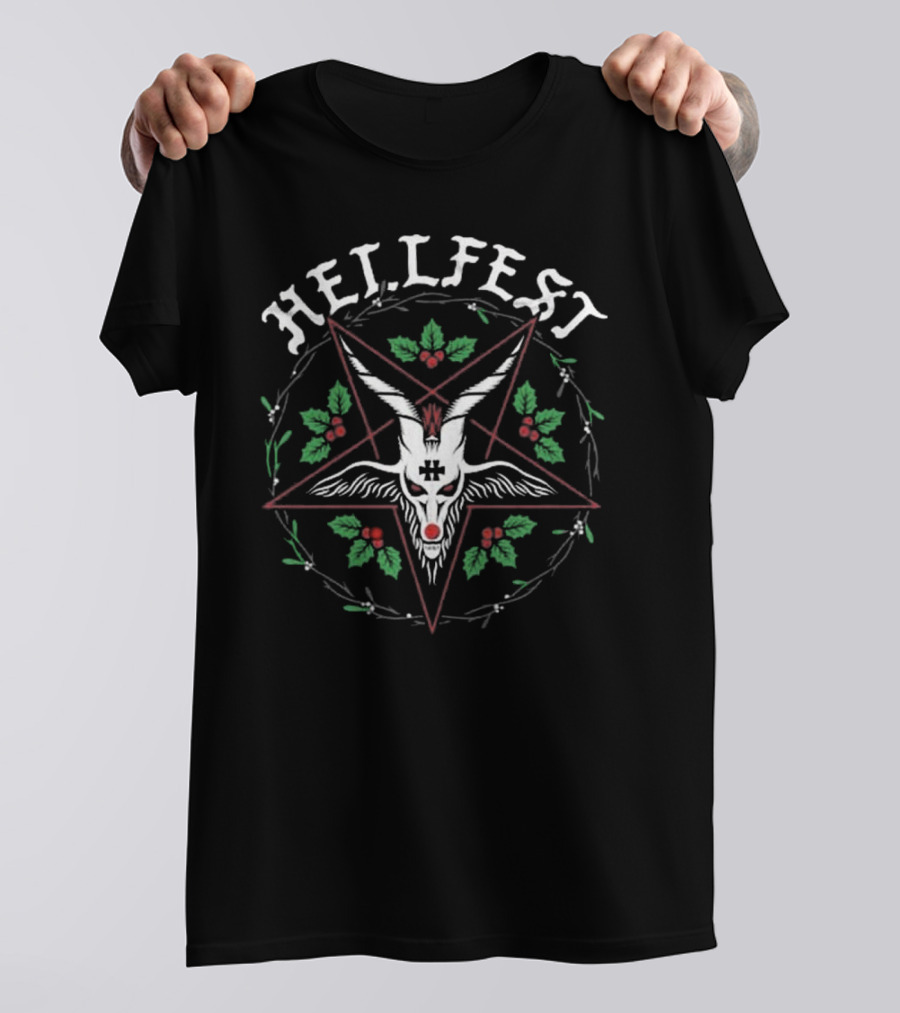Hellfest Santa Classic Pentagram Goat Wreath T-Shirt