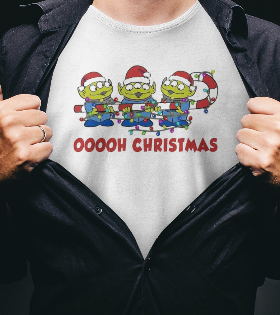 Disney Toy Story Alien Ooooh Christmas Santa Hats Candy Cane Lights T-Shirt