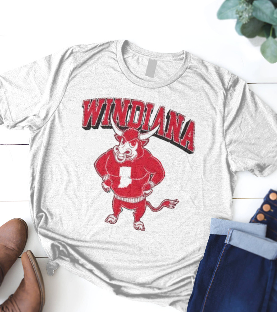 Windiana Hoosiers Mascot Bull With Indiana State Shape T-Shirt