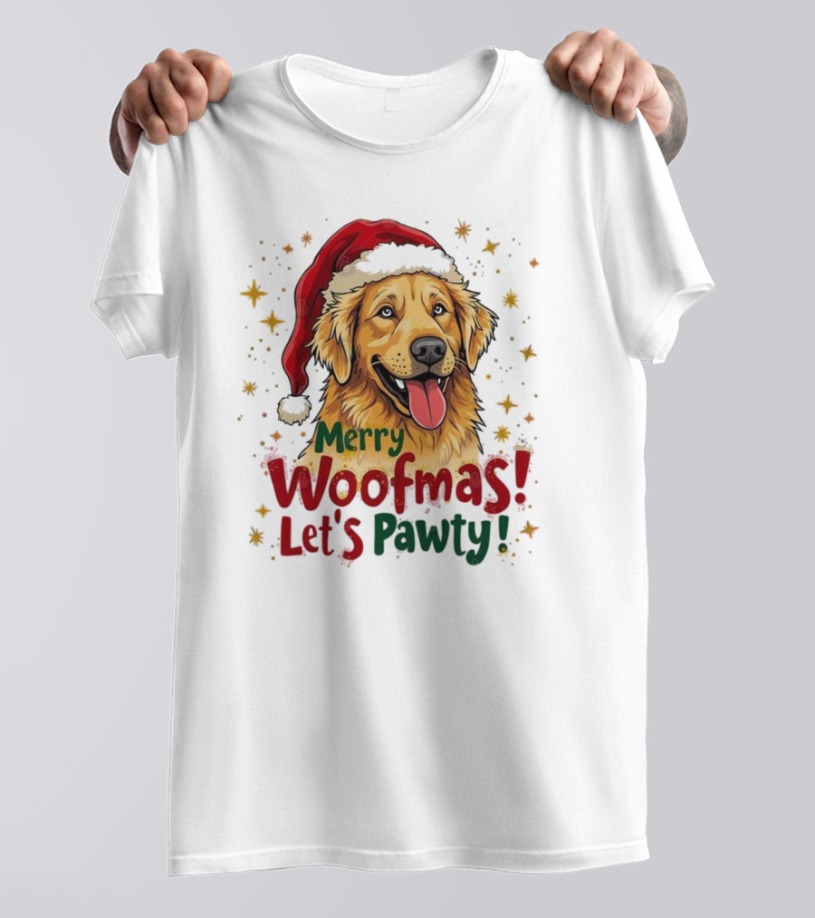 Merry Woofmas Let's Pawty Festive Dog Christmas T-Shirt