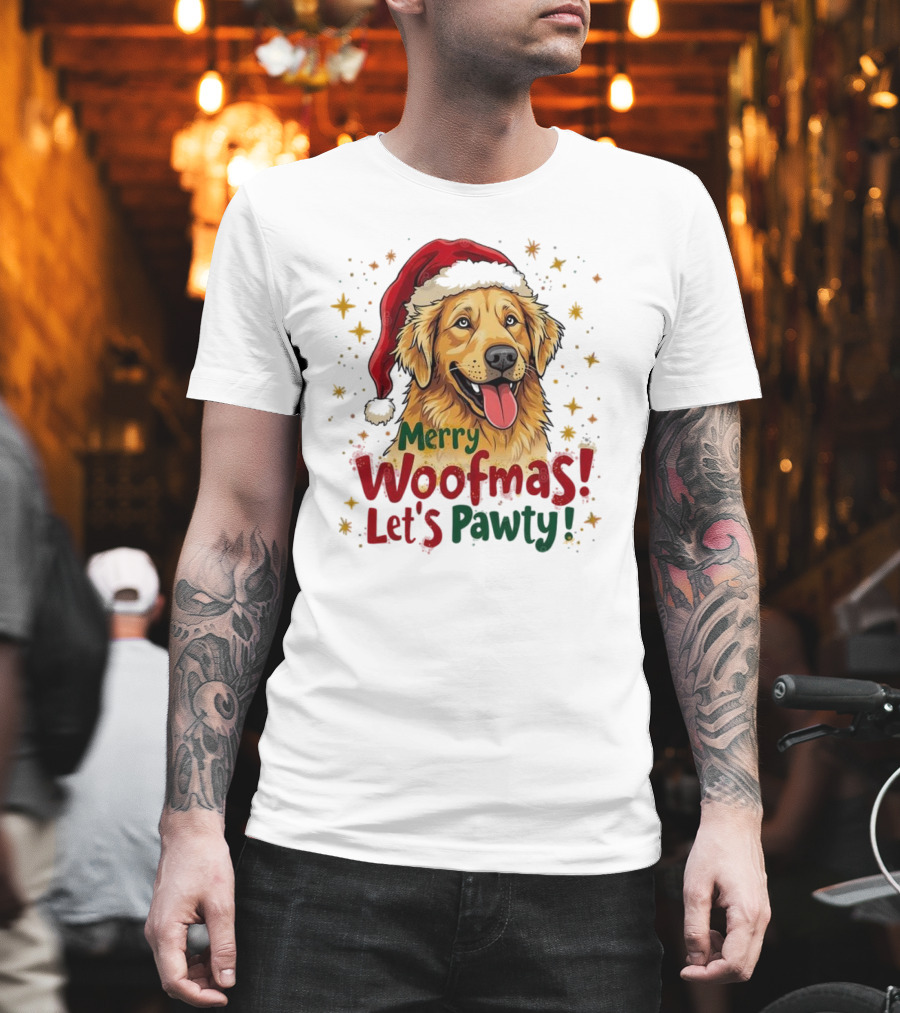 Merry Woofmas Let's Pawty Festive Dog Christmas T-Shirt