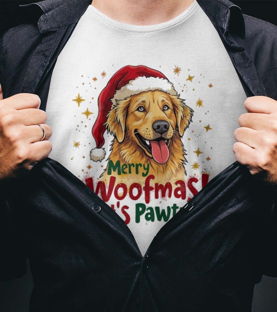 Merry Woofmas Let's Pawty Festive Dog Christmas T-Shirt