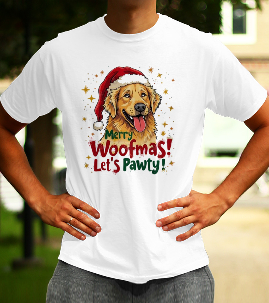 Merry Woofmas Let's Pawty Festive Dog Christmas T-Shirt