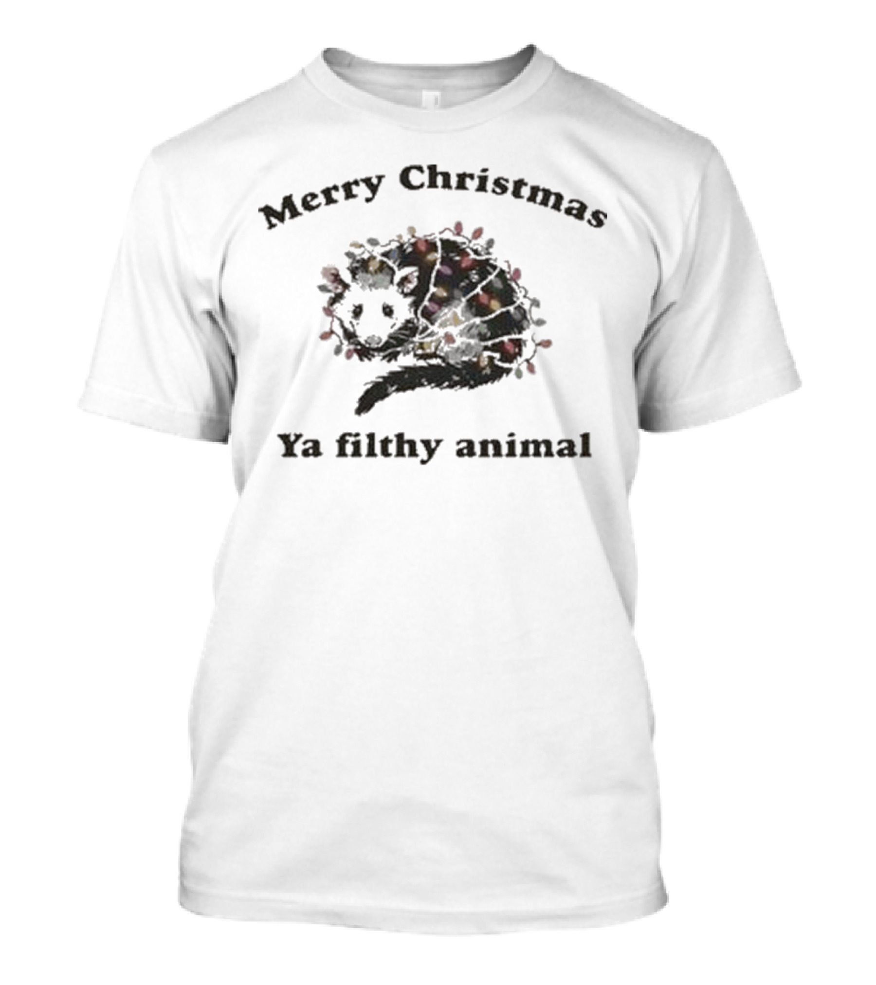 Merry Christmas Ya Filthy Animal Opossum With Christmas Lights T-Shirt