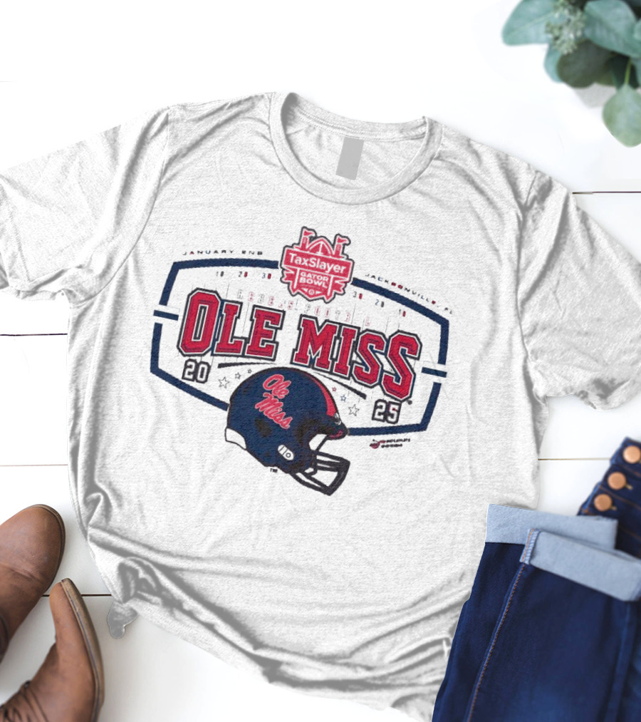 2025 Ole Miss Rebels TaxSlayer Gator Bowl January 2nd Jacksonville FL Football Helmet T-Shirt
