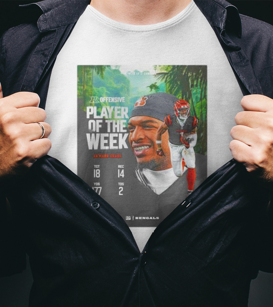 Ja’Marr Chase Cincinnati Bengals AFC Offensive Player Of The Week TGT 18 REC 14 YDS 177 TDS 2 Bengals T-Shirt