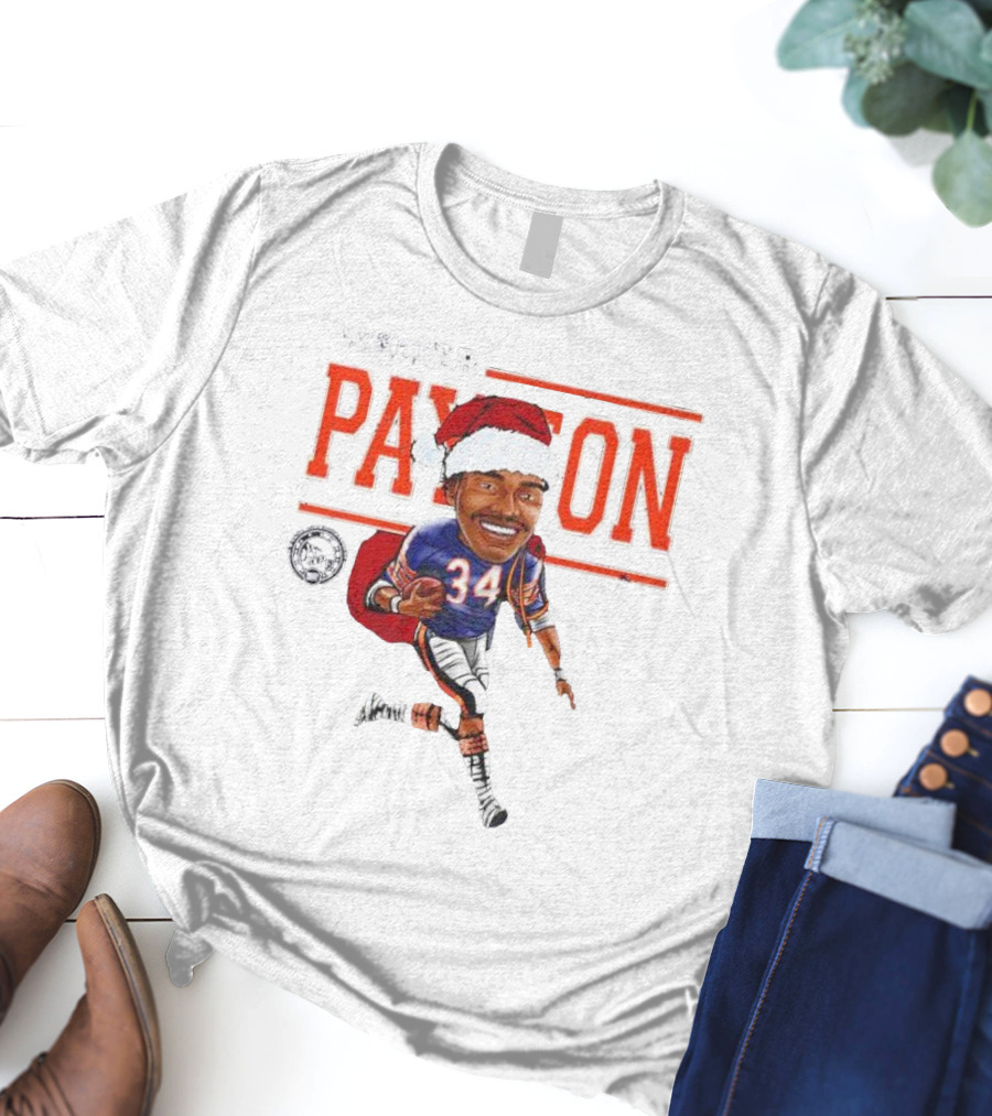 Walter Payton Chicago Bears 34 Santa Hat Caricature T-Shirt