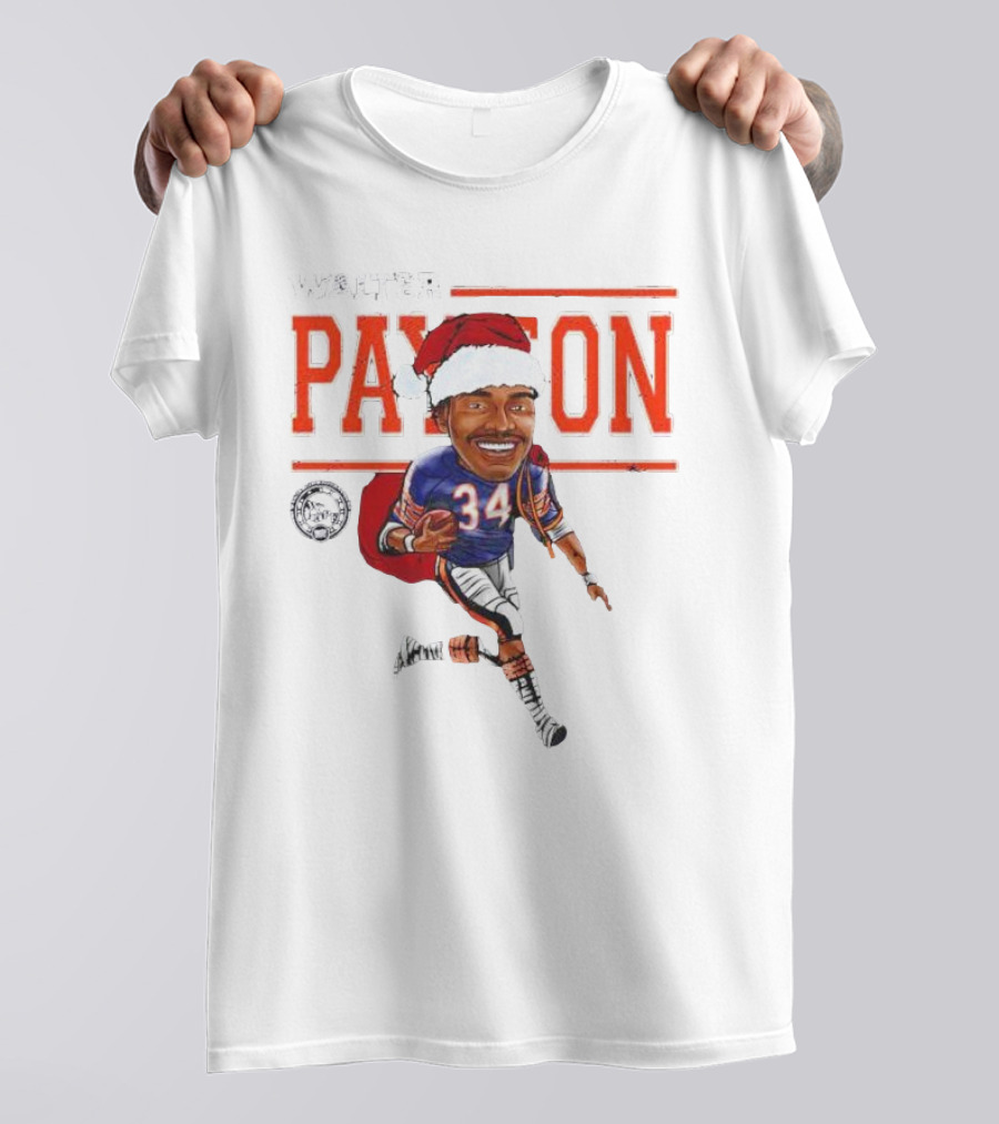 Walter Payton Chicago Bears 34 Santa Hat Caricature T-Shirt