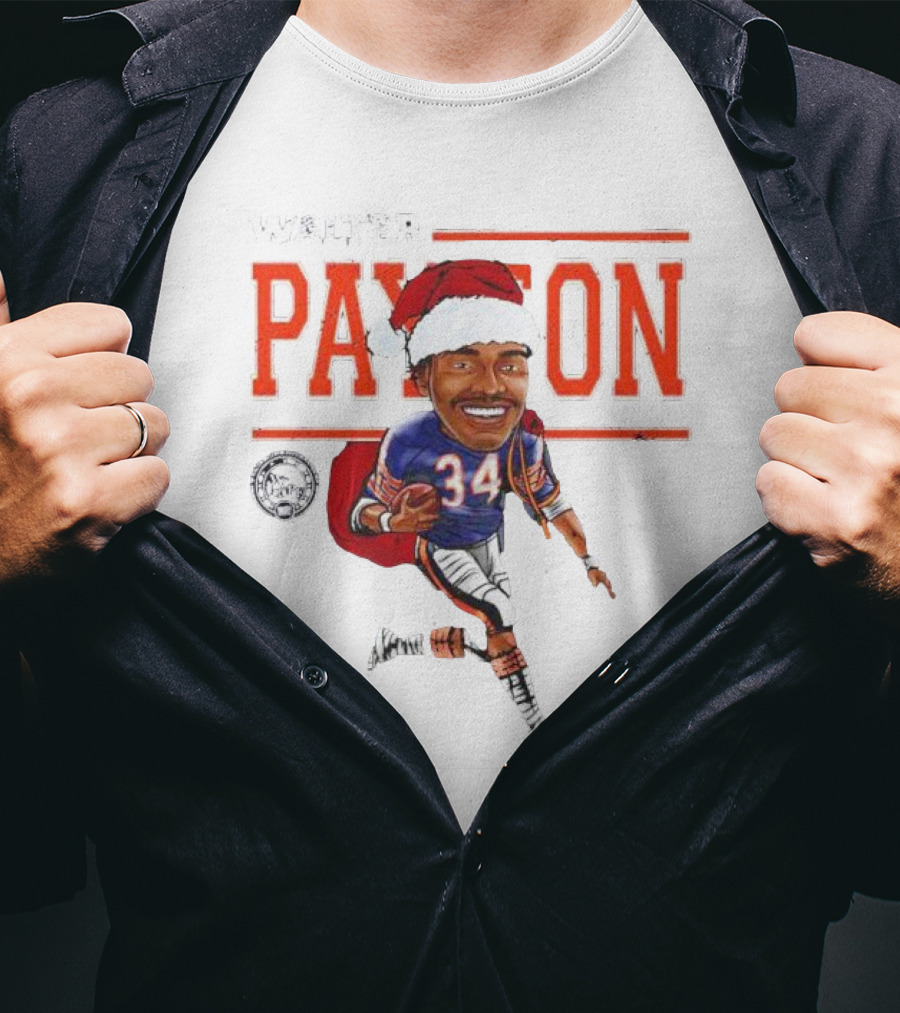 Walter Payton Chicago Bears 34 Santa Hat Caricature T-Shirt