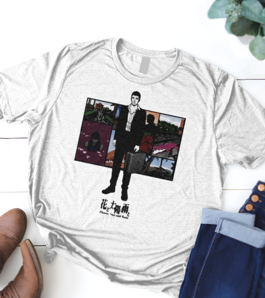 Flower Sun And Rain Comic Style Character With Suitcase And Scenic Panels T-Shirt