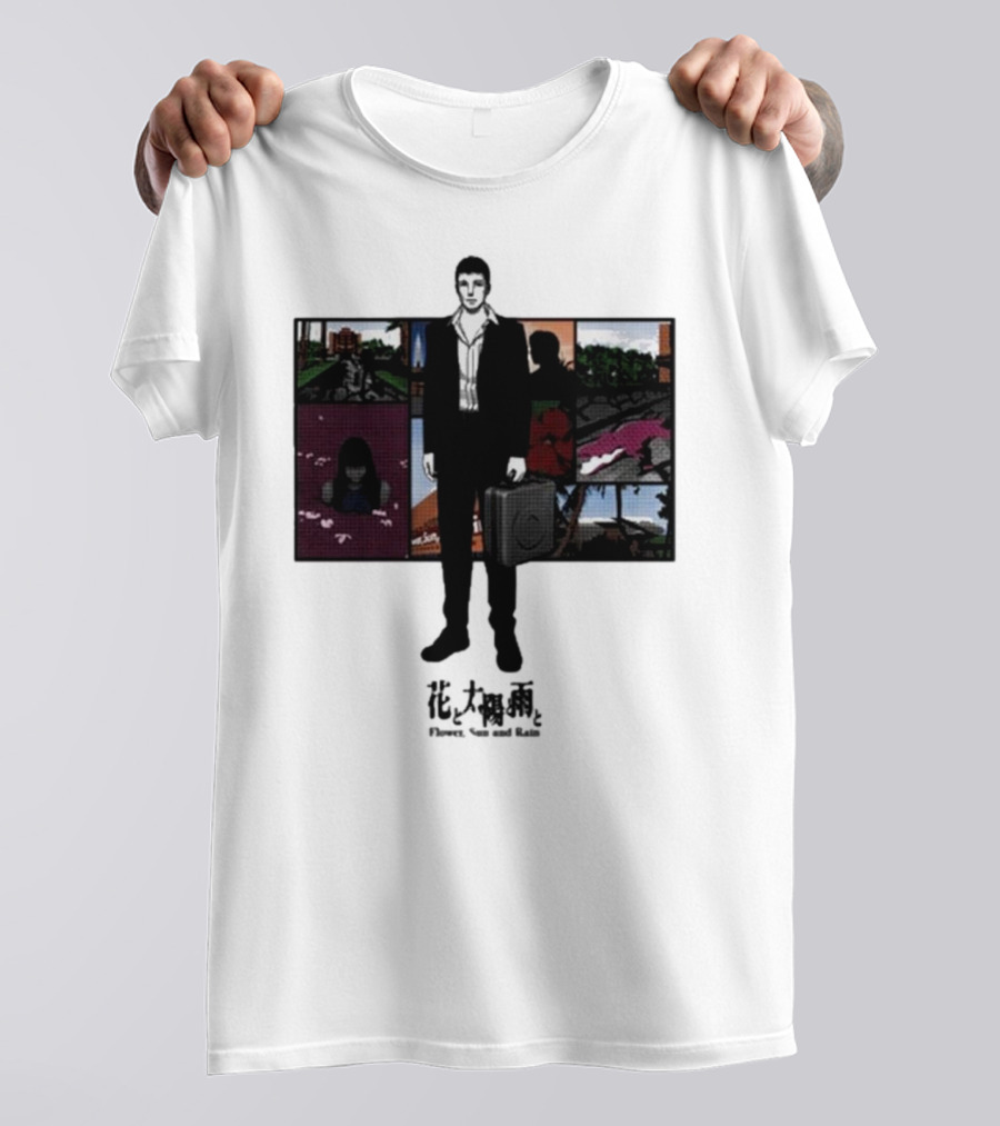 Flower Sun And Rain Comic Style Character With Suitcase And Scenic Panels T-Shirt