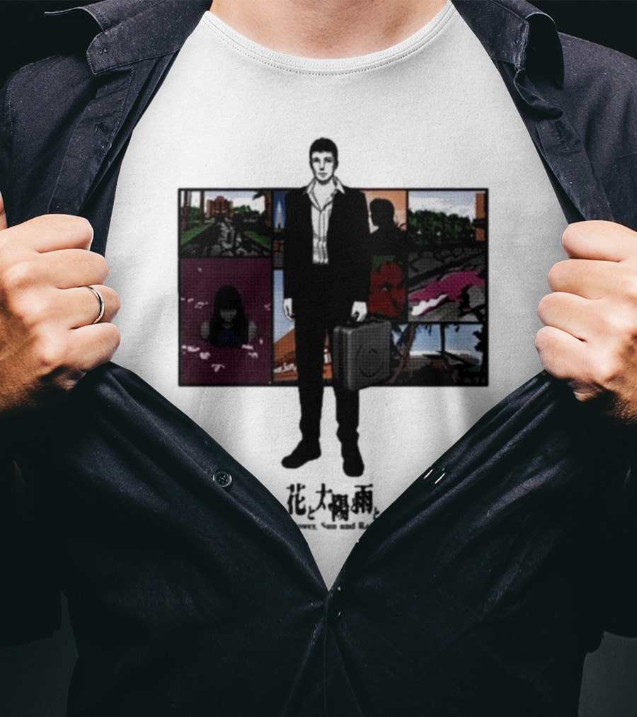Flower Sun And Rain Comic Style Character With Suitcase And Scenic Panels T-Shirt