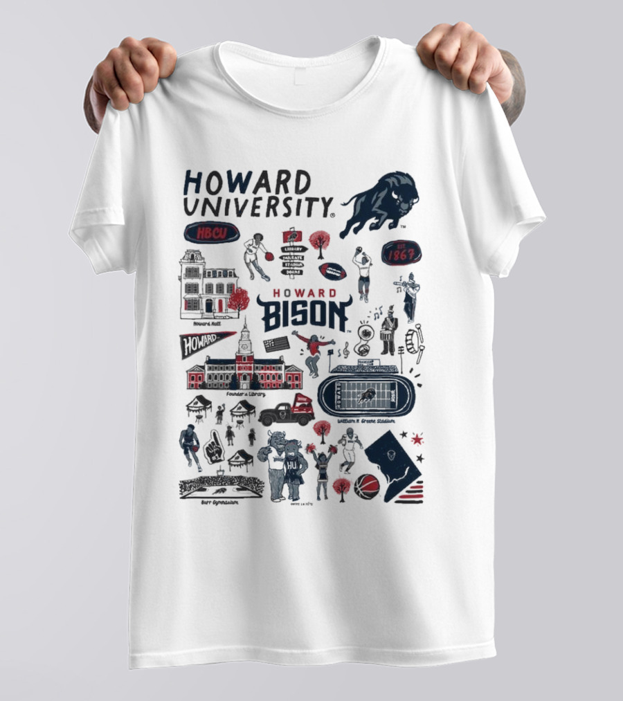 Howard University Bison Legacy HBCU 1867 William H. Greene Stadium Burr Gymnasium Vive La Fete T-Shirt