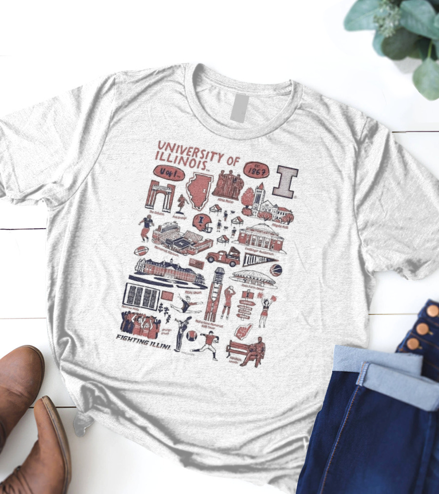 University Of Illinois Fighting Illini Est 1867 Alma Mater Memorial Stadium Assembly Hall Foellinger Auditorium Wright Street T-Shirt
