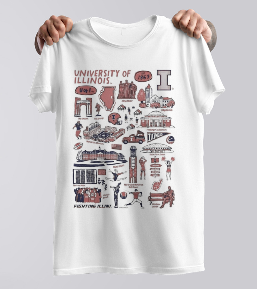 University Of Illinois Fighting Illini Est 1867 Alma Mater Memorial Stadium Assembly Hall Foellinger Auditorium Wright Street T-Shirt