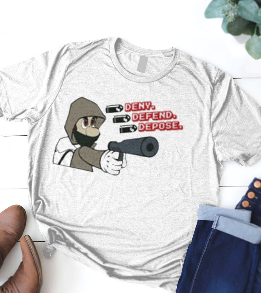 Luigi Mangione Deny Defend Depose Cartoon Character Gaming T-Shirt