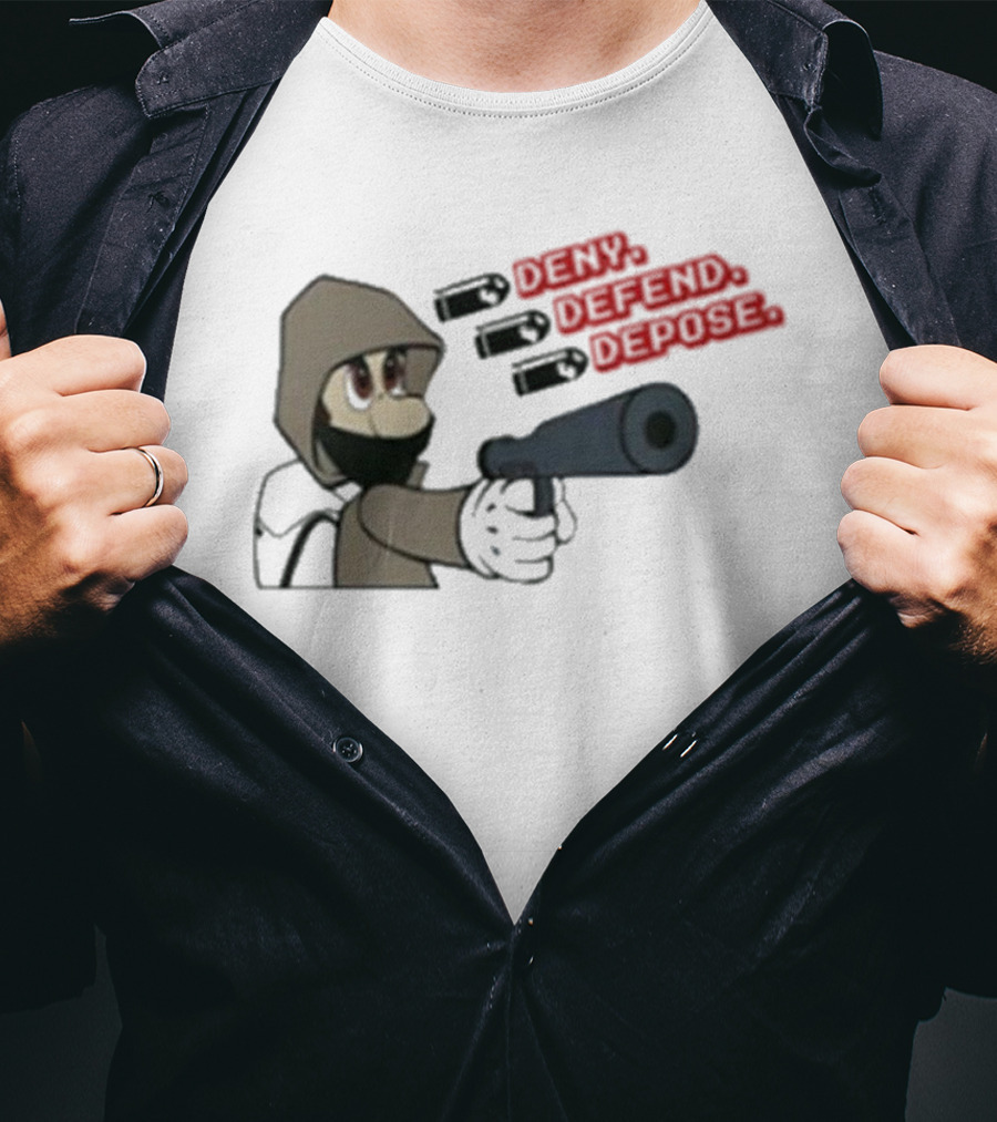 Luigi Mangione Deny Defend Depose Cartoon Character Gaming T-Shirt