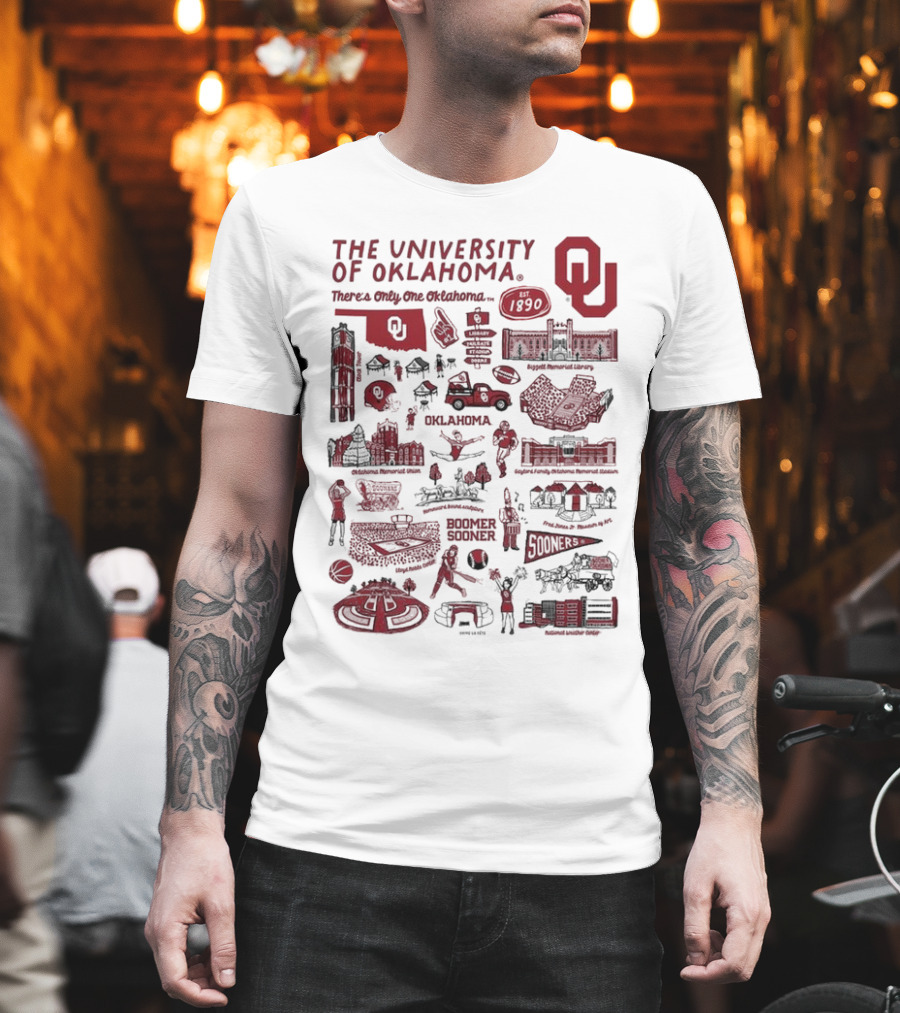 The University Of Oklahoma There's Only One Oklahoma Est 1890 OU Boomer Sooner Landmarks And Traditions T-Shirt