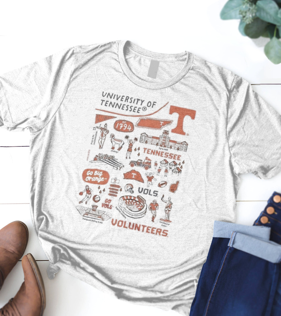 University Of Tennessee Go Big Orange Vols Volunteers Est 1794 Neyland Stadium Thompson Boiling Arena Knox County T-Shirt