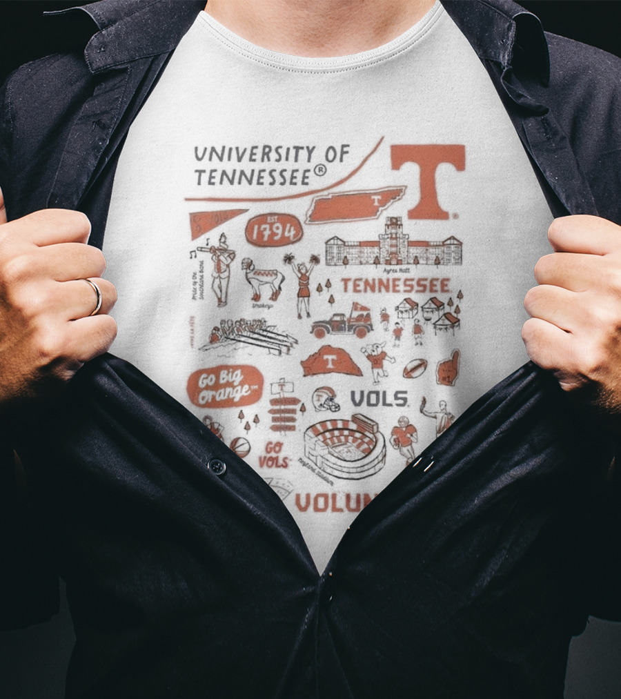 University Of Tennessee Go Big Orange Vols Volunteers Est 1794 Neyland Stadium Thompson Boiling Arena Knox County T-Shirt