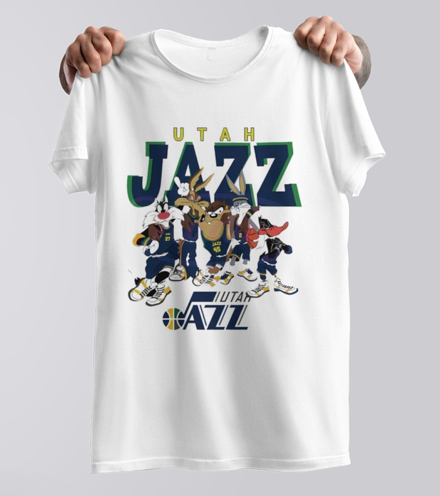 Utah Jazz Looney Tunes Cartoon Characters Featuring Bugs Bunny Daffy Duck Sylvester Tweety Taz T-Shirt