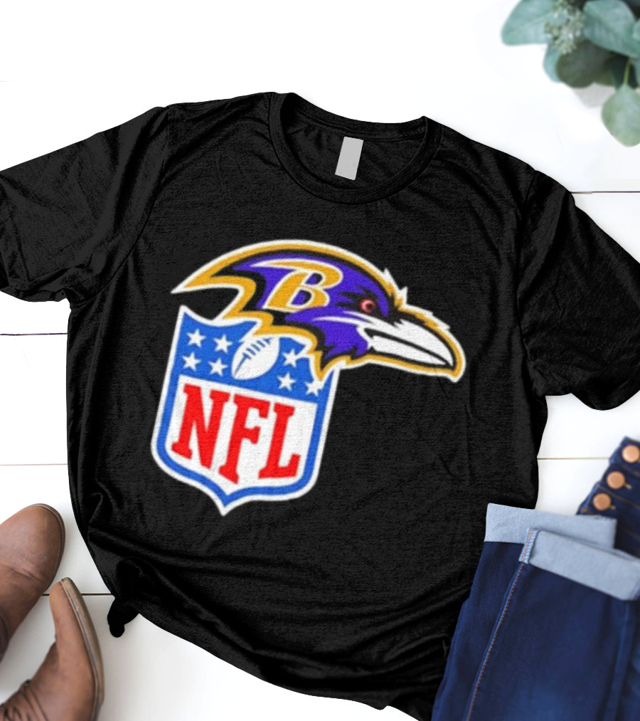 Baltimore Ravens NFL Shield Emblem Ravens Head T-Shirt