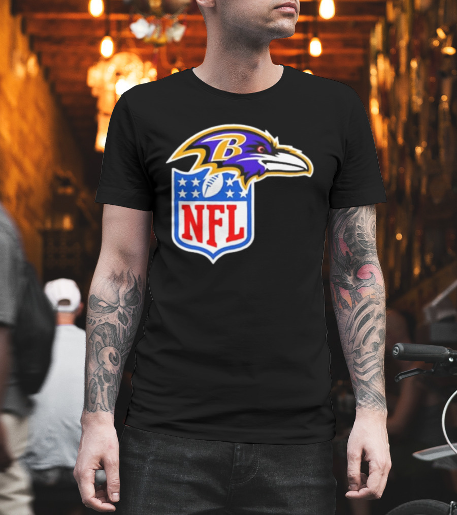 Baltimore Ravens NFL Shield Emblem Ravens Head T-Shirt