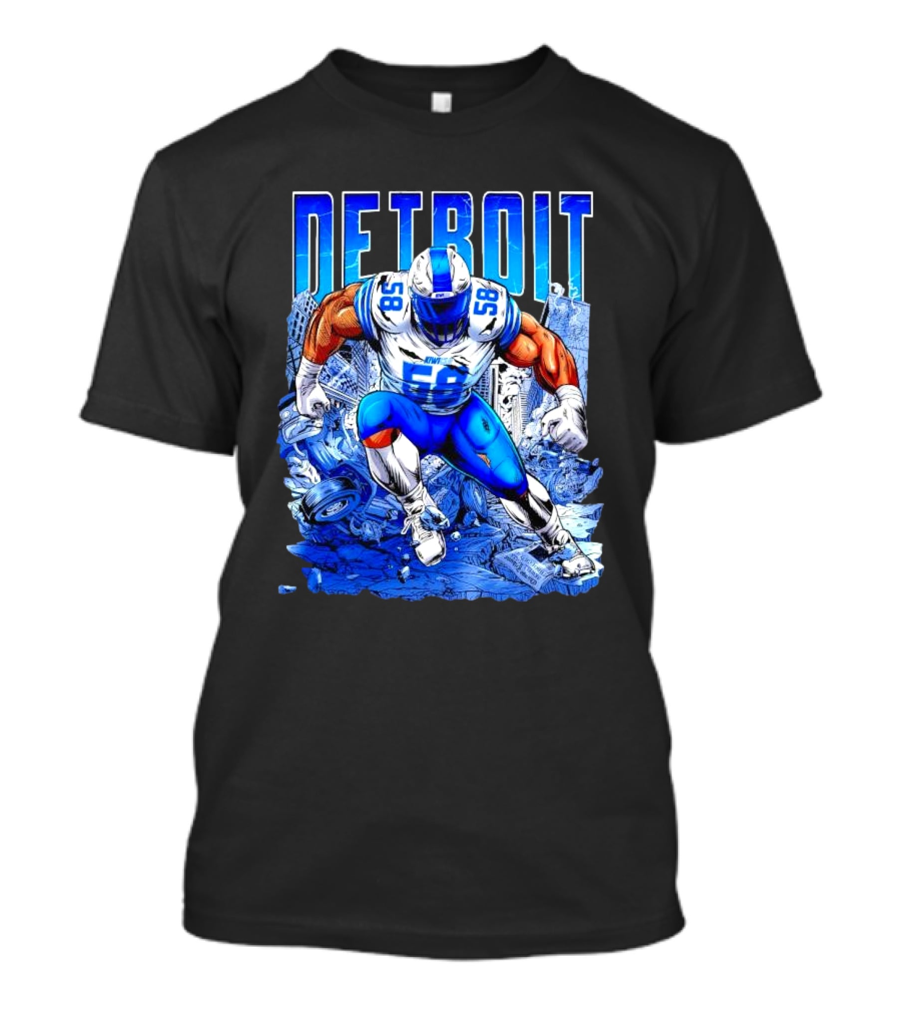 Detroit Lions Penei Sewell 58 Cartoon Superhero Action T-Shirt