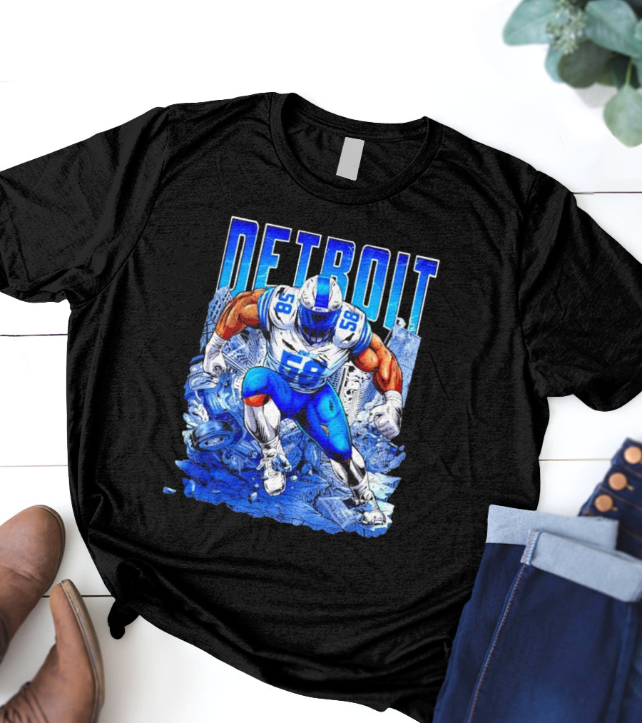 Detroit Lions Penei Sewell 58 Cartoon Superhero Action T-Shirt