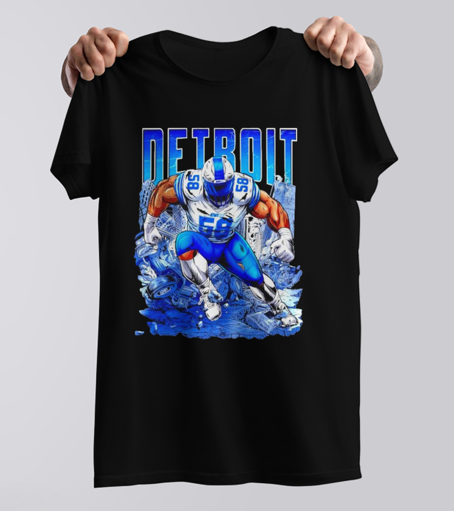 Detroit Lions Penei Sewell 58 Cartoon Superhero Action T-Shirt