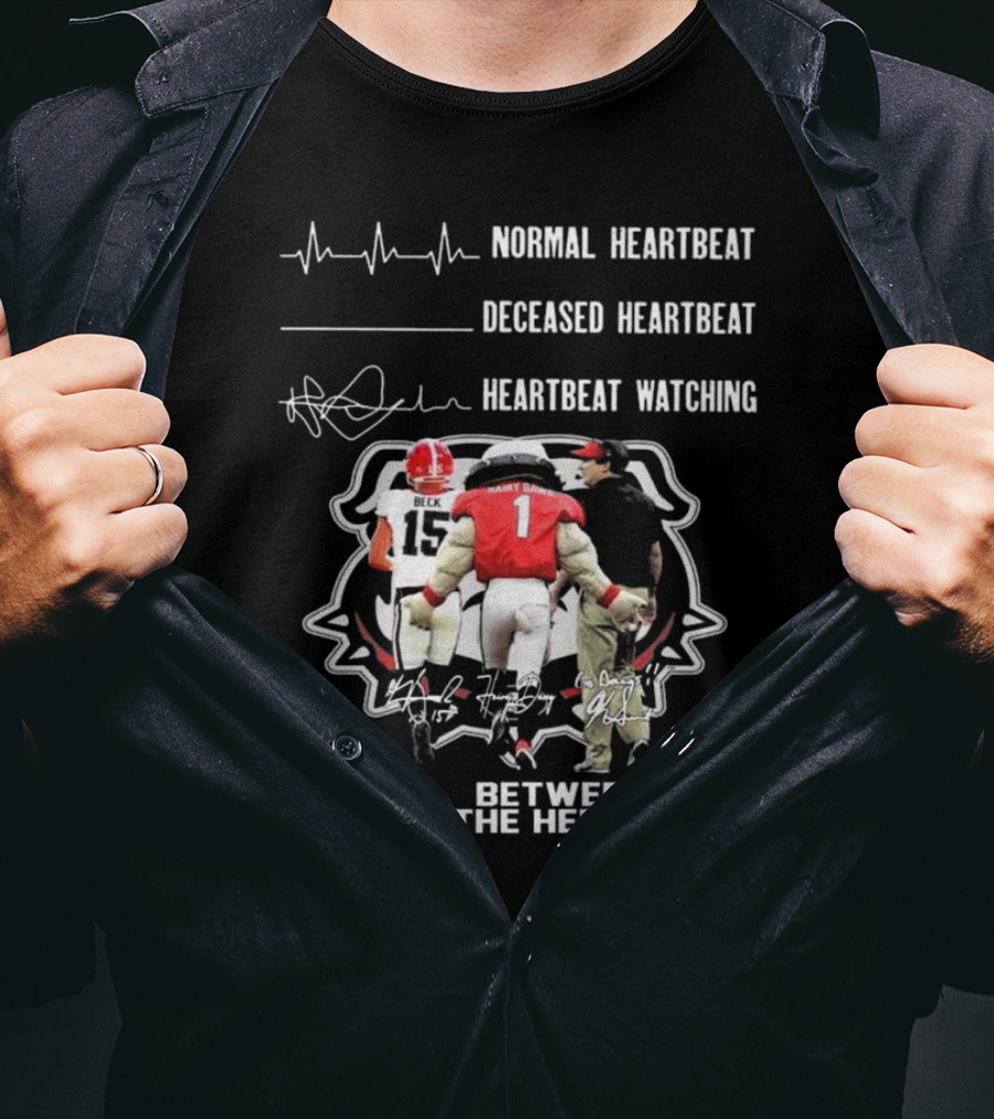 Georgia Bulldogs Normal Heartbeat Deceased Heartbeat Heartbeat Watching Between The Hedges Signatures T-Shirt