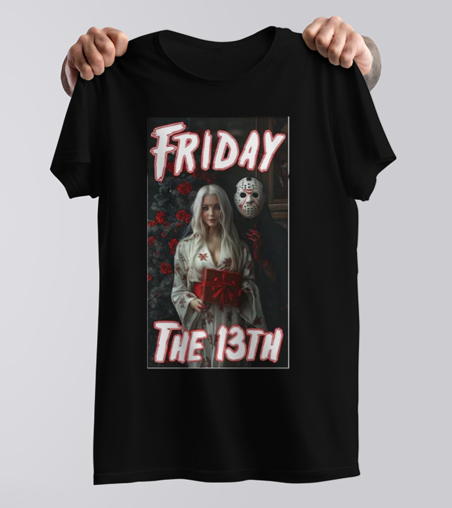Friday The 13th Horror Inspired Roses And Mask Scene T-Shirt