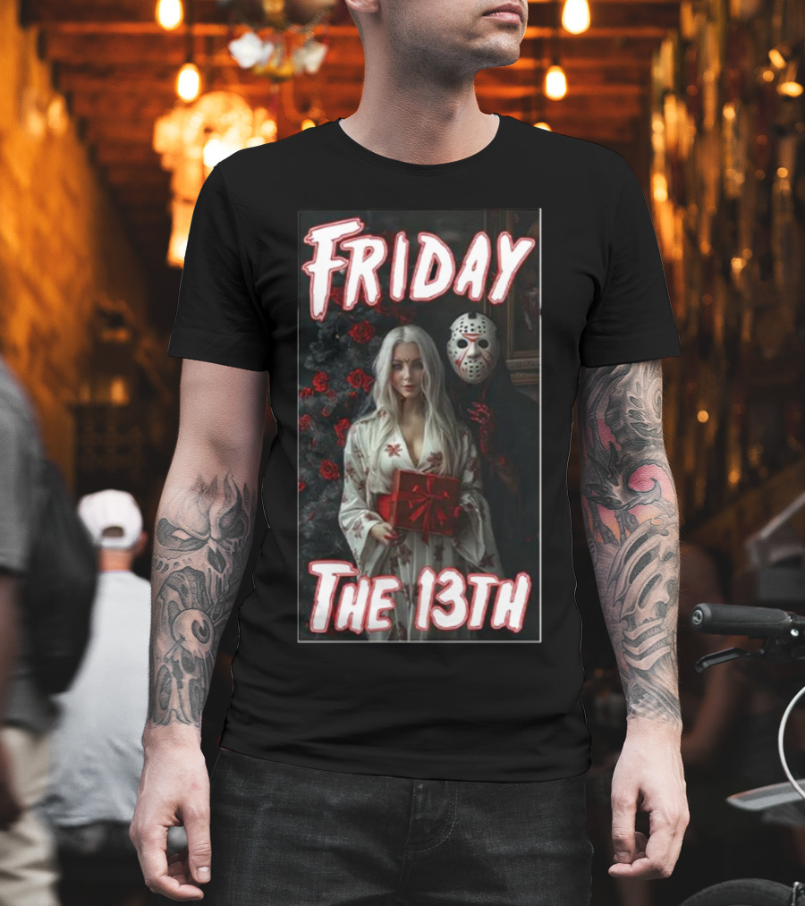 Friday The 13th Horror Inspired Roses And Mask Scene T-Shirt