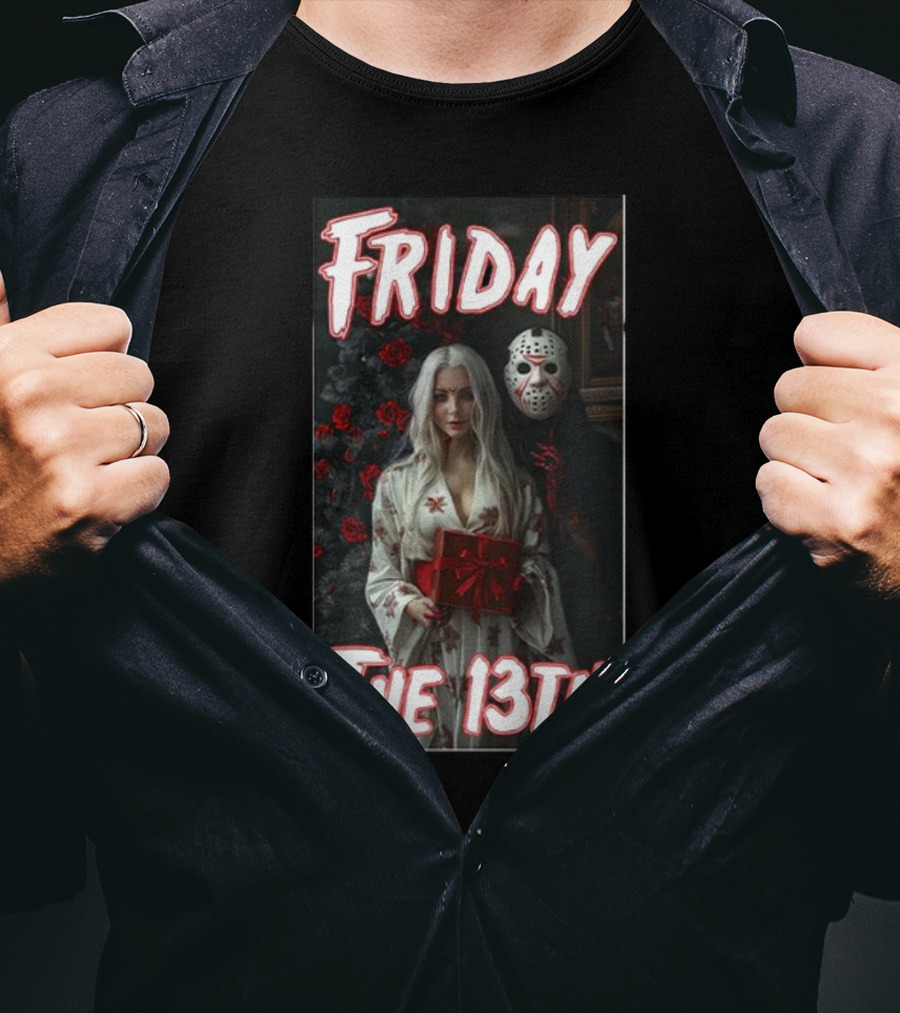 Friday The 13th Horror Inspired Roses And Mask Scene T-Shirt