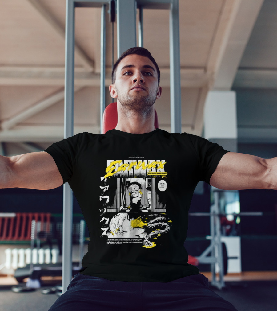 MEATCANYON Presents Earwax Melvin's Macabre Manga Comic Creepy Yellow Text Character Panels T-Shirt