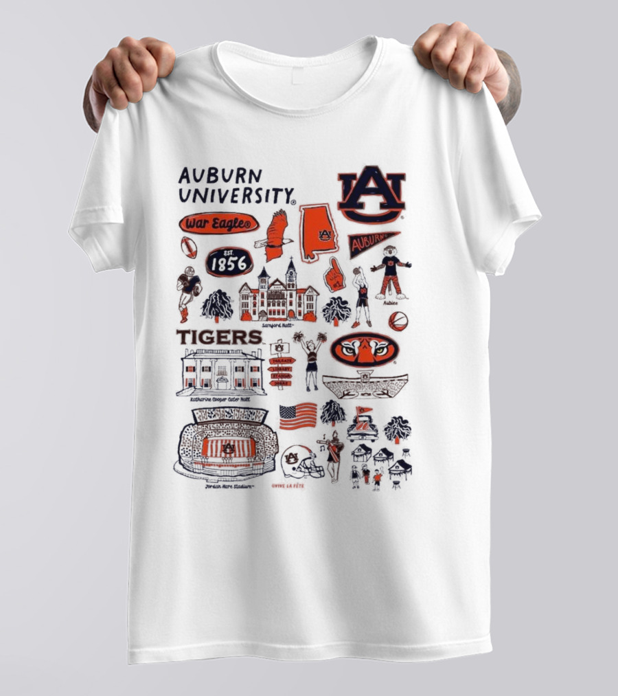 Auburn University Tigers War Eagles Auburn Vive La Fete 1856 Artwork Samson Halls Jordan-Hare Stadium T-Shirt
