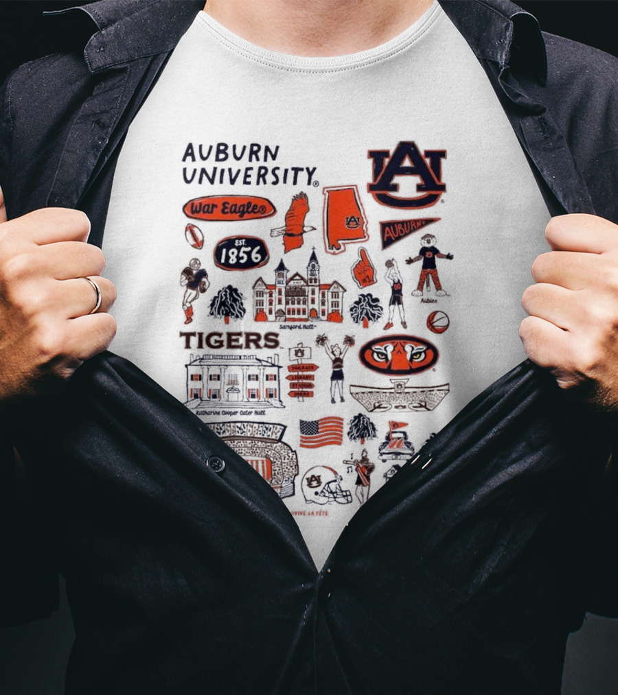 Auburn University Tigers War Eagles Auburn Vive La Fete 1856 Artwork Samson Halls Jordan-Hare Stadium T-Shirt