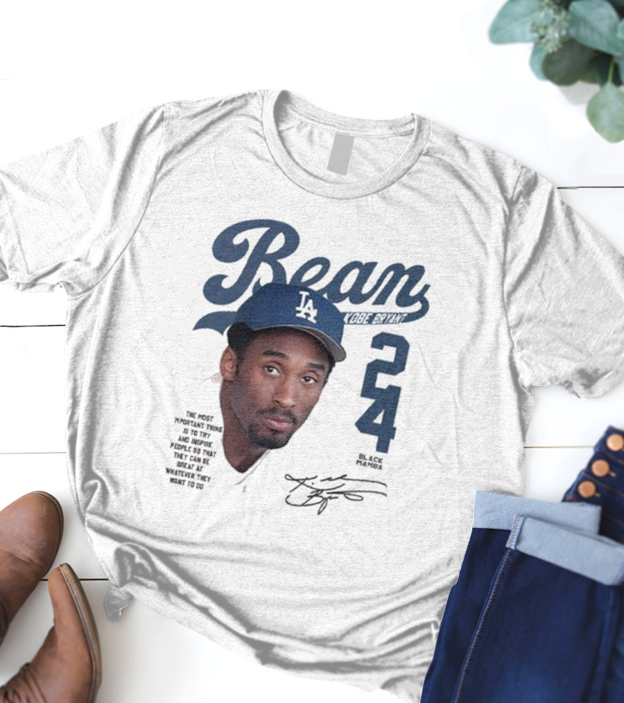 Bean Kobe Bryant 24 Black Mamba Dodgers Cap Autograph T-Shirt