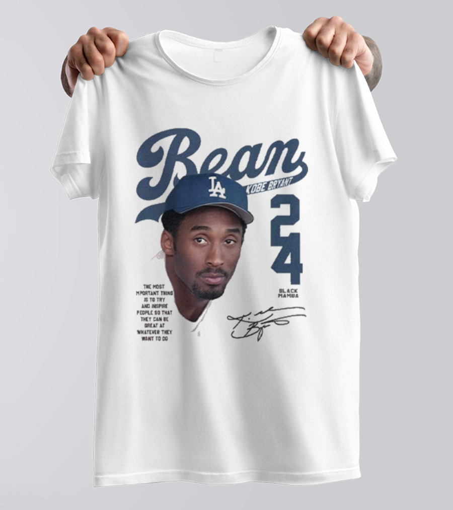 Bean Kobe Bryant 24 Black Mamba Dodgers Cap Autograph T-Shirt