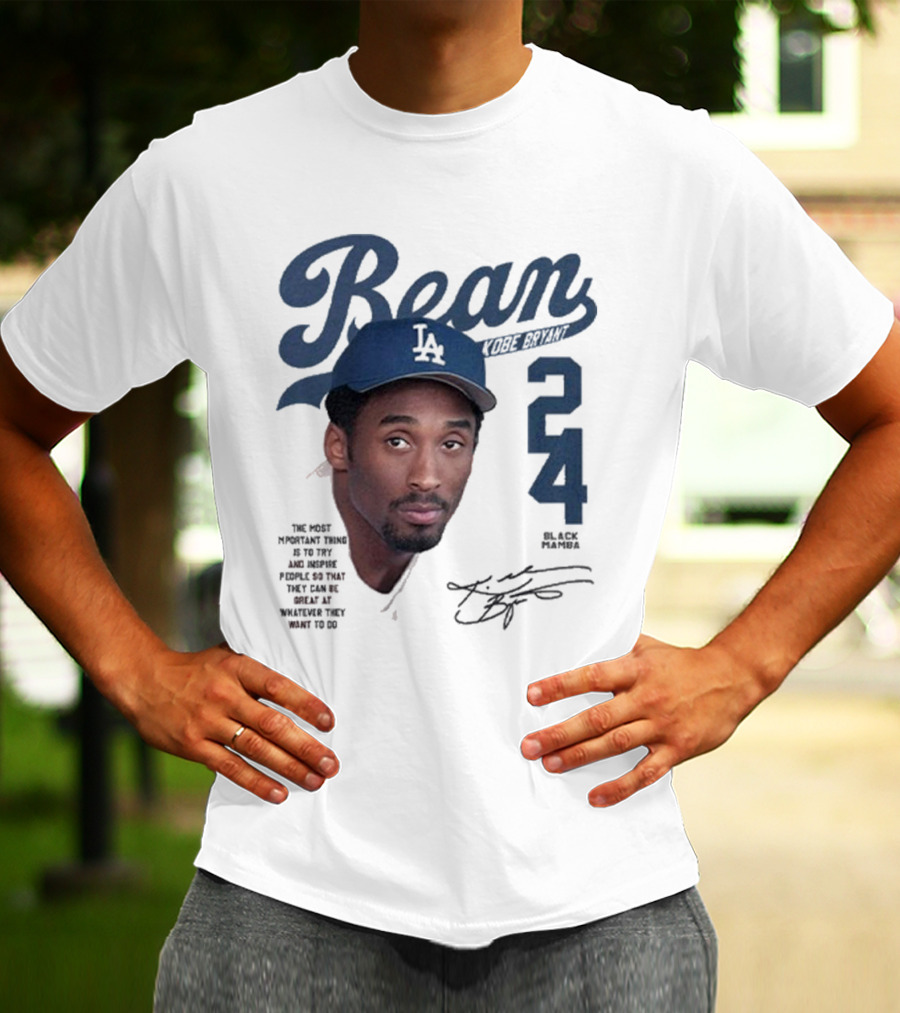 Bean Kobe Bryant 24 Black Mamba Dodgers Cap Autograph T-Shirt