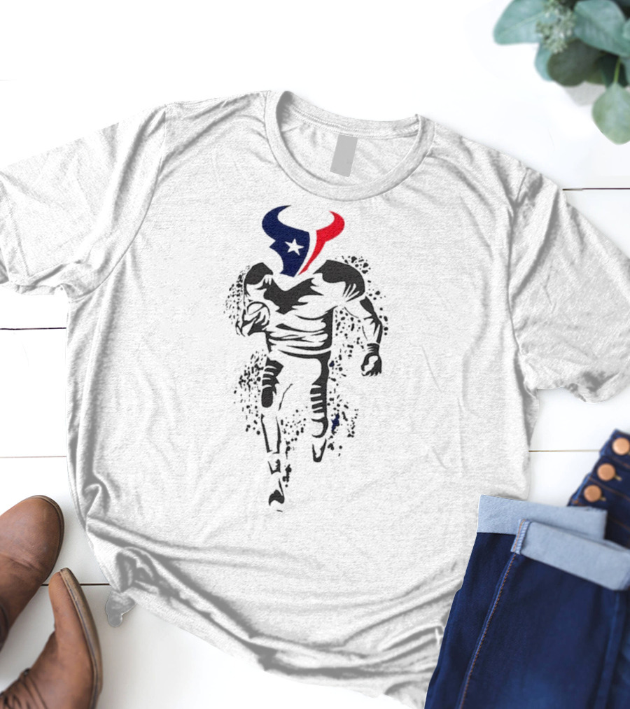 Houston Texans Football Player Bull Logo Running Action T-Shirt
