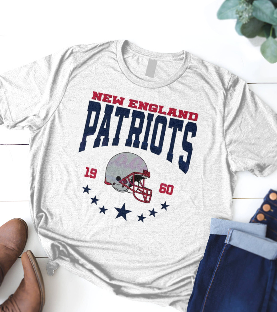New England Patriots 1960 Vintage Football Helmet Retro Stars T-Shirt
