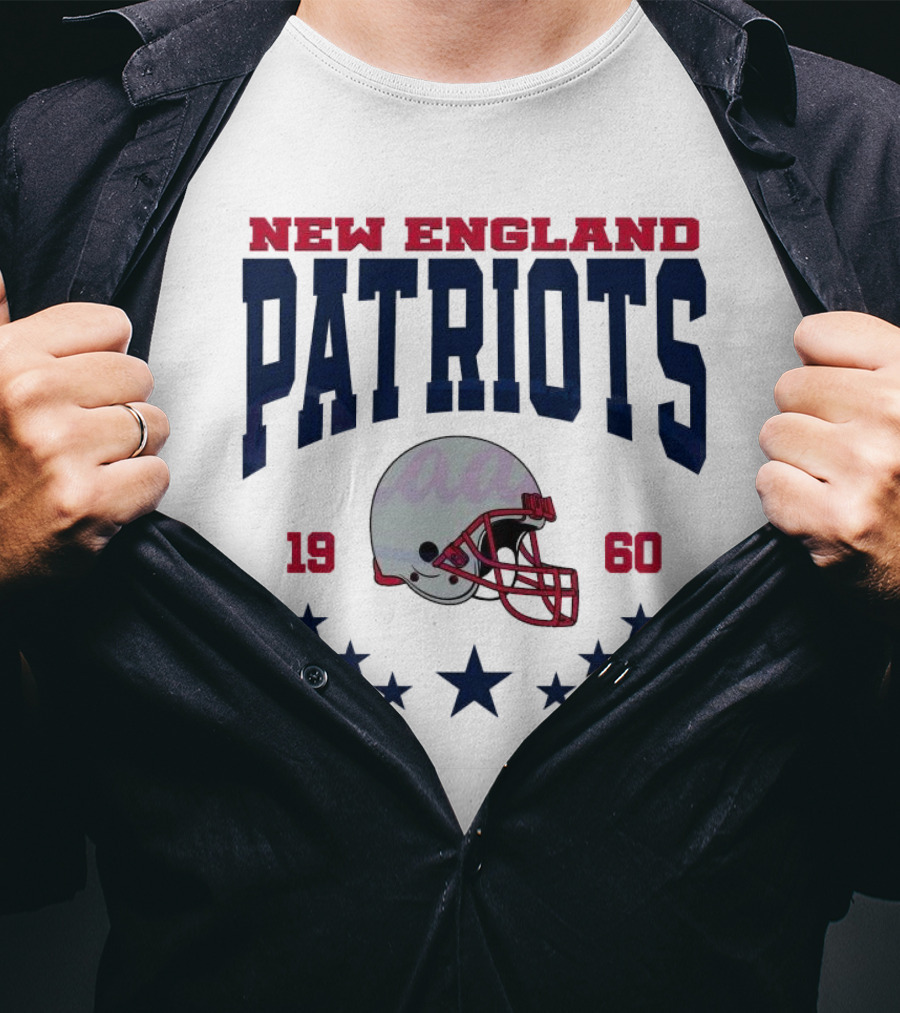 New England Patriots 1960 Vintage Football Helmet Retro Stars T-Shirt