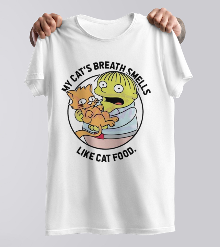 Ralph Wiggum My Cat's Breath Smells Like Cat Food Holding Cat T-Shirt