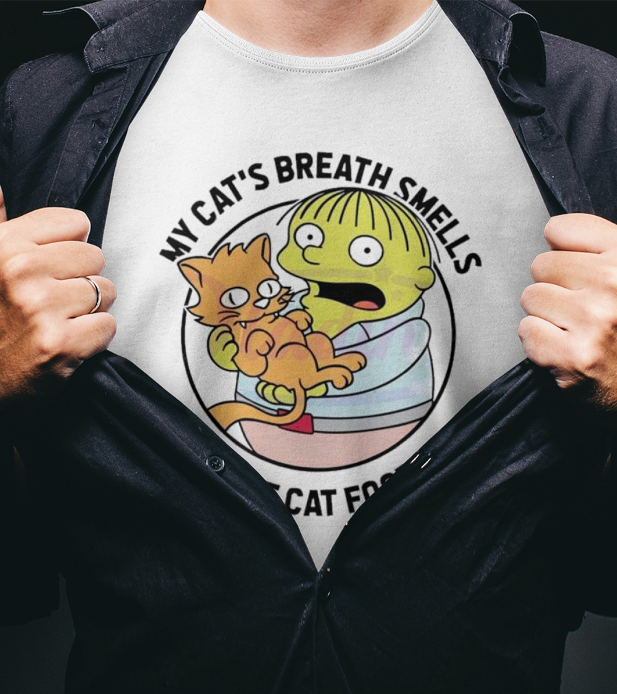 Ralph Wiggum My Cat's Breath Smells Like Cat Food Holding Cat T-Shirt