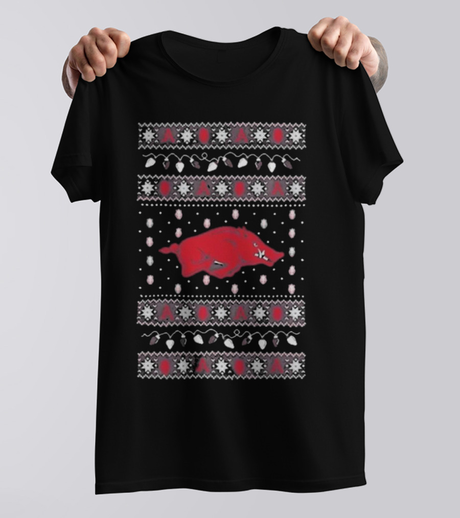 Arkansas Razorbacks Ugly Christmas Light T-Shirt