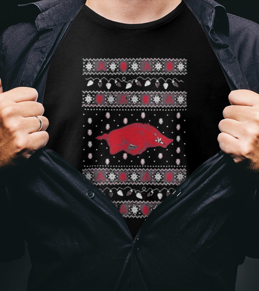 Arkansas Razorbacks Ugly Christmas Light T-Shirt